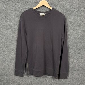 Vince Size Small Sweater Side Hem Zipper Crew Neck Black Cotton Capsule Layering